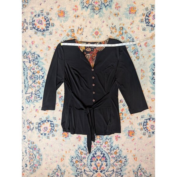 Le Bos Womens Black & Paisley Print Two-Piece Dress Set Button-Front - 16W - Picture 5 of 13